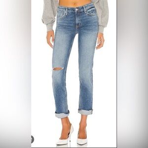 We The Free Free People Cuffed Slim Boyfriend Blue Denim Jean Size 24